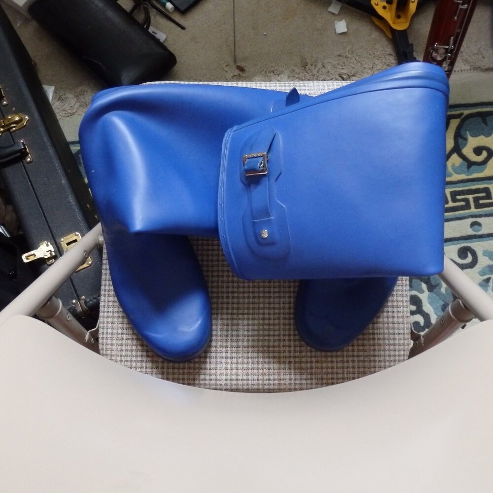 Tall original HUNTER PACKABLE rubber rain boots wellies Blue size 10 Excellent - Picture 5 of 5